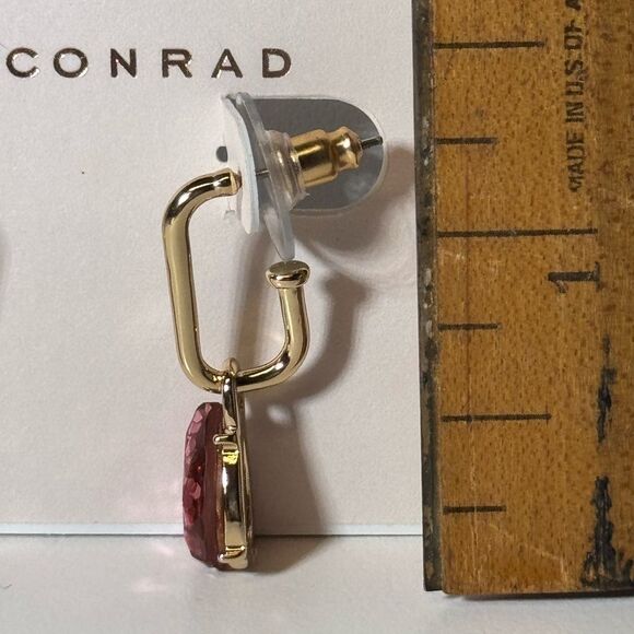 LC Lauren Conrad Gold Earrings with Pink Sparkly Teardrops 1.25 Inch - Picture 9 of 10
